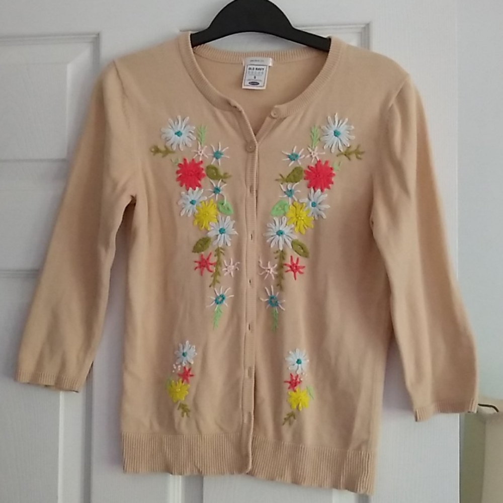 SMALL Old Navy 3/4 Sleeve Embroidered Cardigan